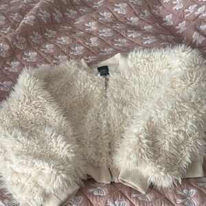 Wild Fable Cream Fuzzy Bomber Jacket